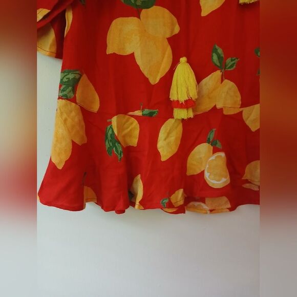Mud Pie Red Lemon Vacation Spring Break Ruffle Flirty Mini Dress/Tunic/Coverup S - Picture 7 of 11